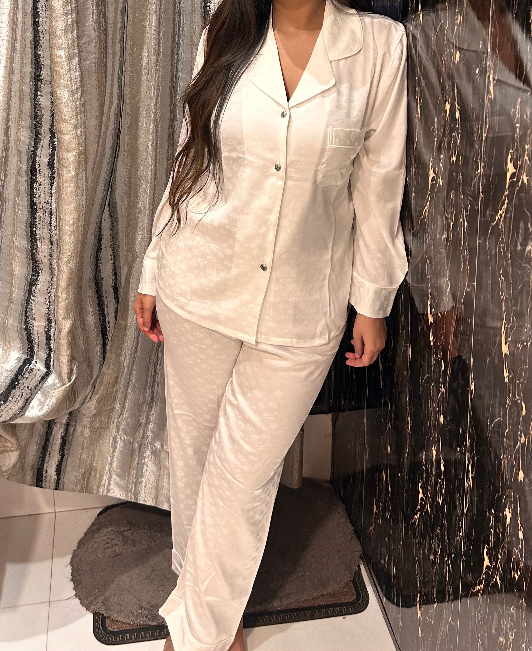 Plain White Silk Nighsuit