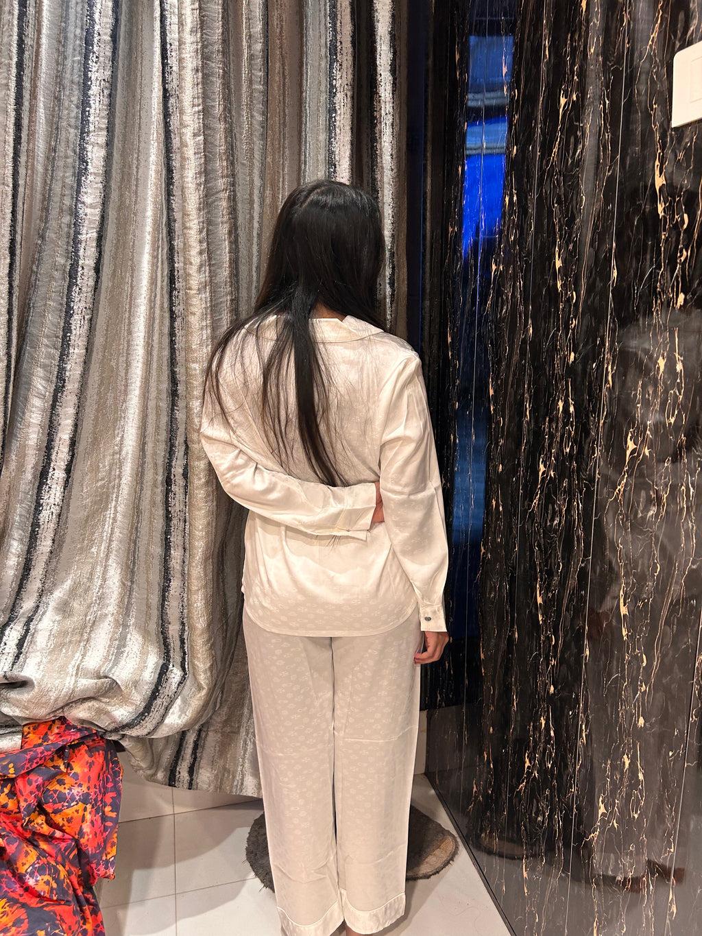 Plain White Silk Nighsuit