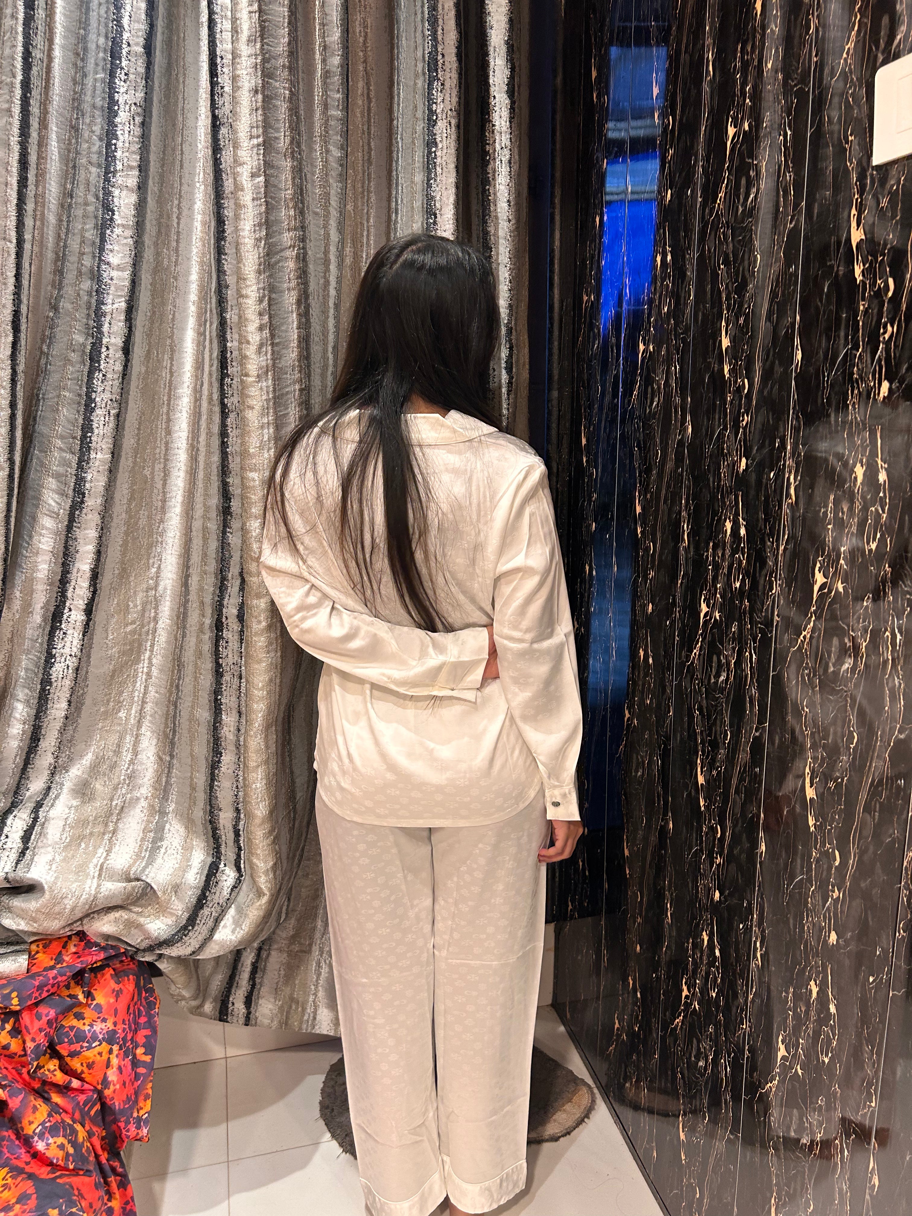 Plain White Silk Nighsuit