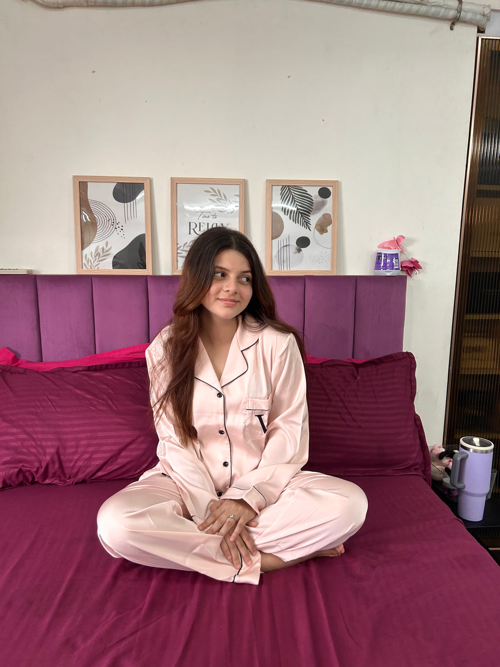 Light Pink Premium Silk Nighsuit