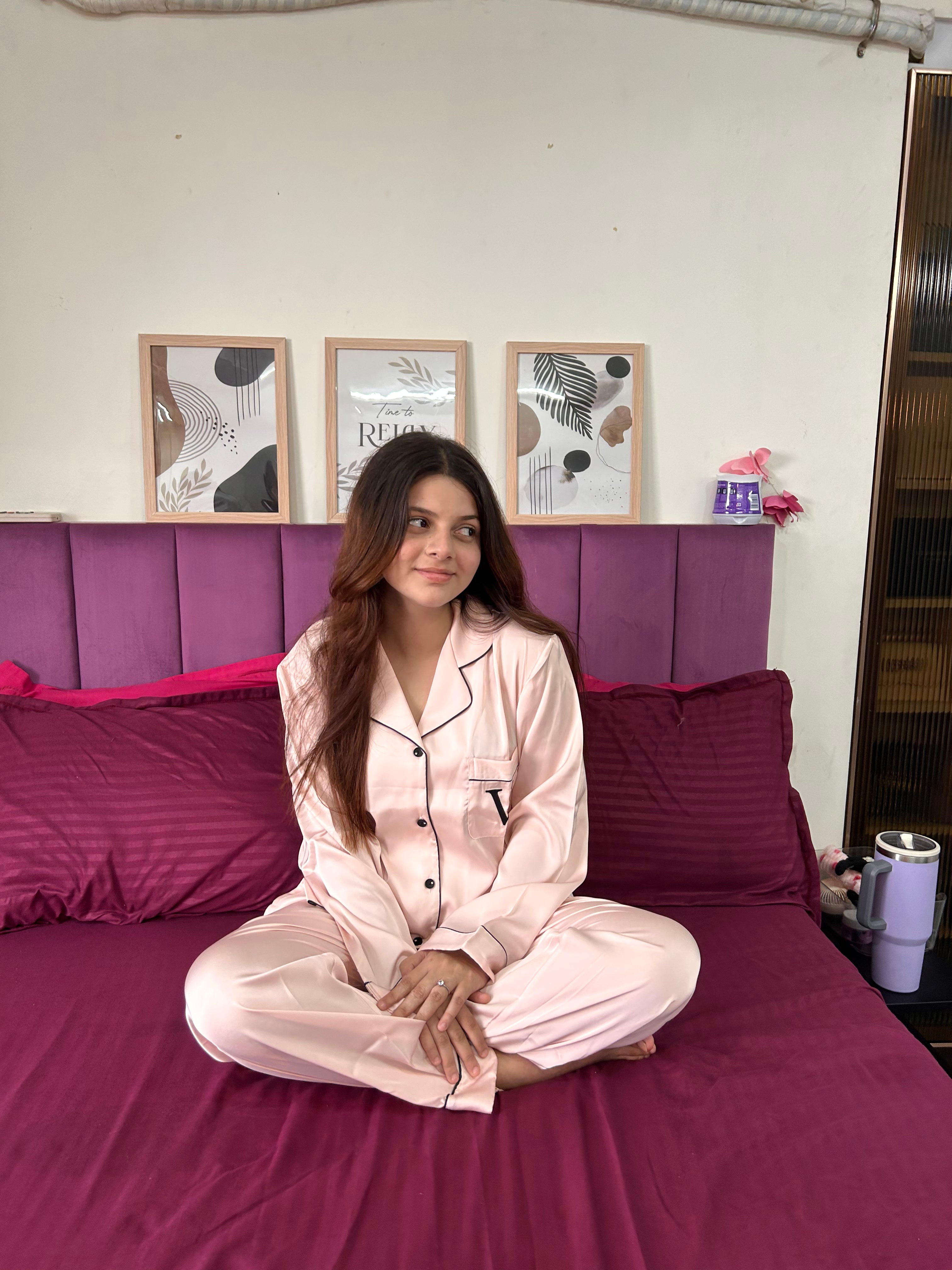 Light Pink Premium Silk Nighsuit