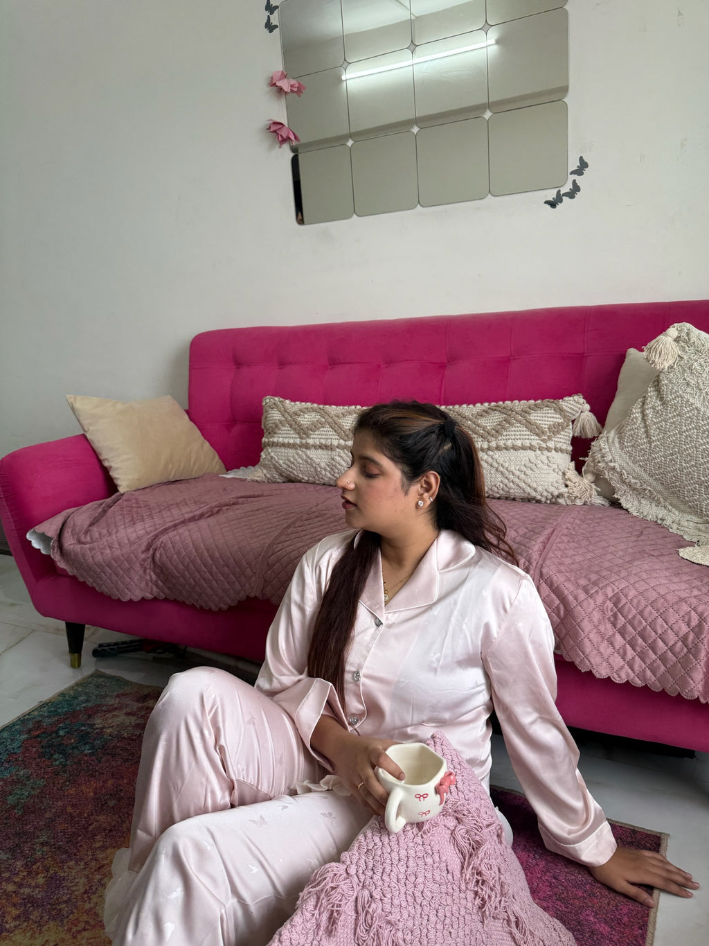 Pink Silk Frill Nightsuit