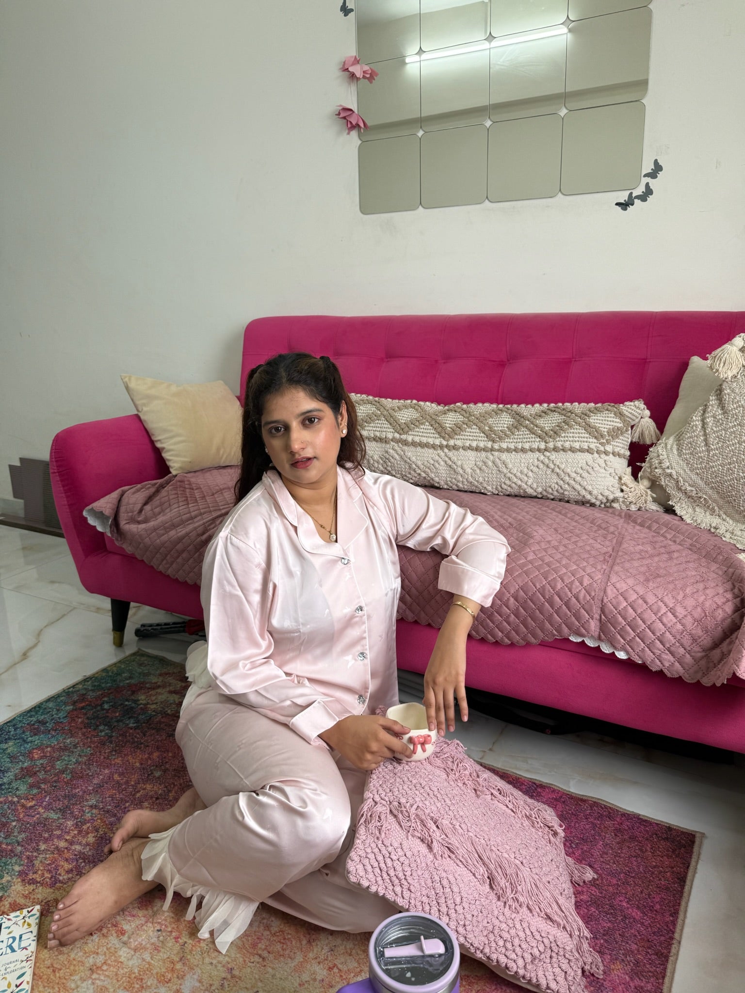 Pink Silk Frill Nightsuit