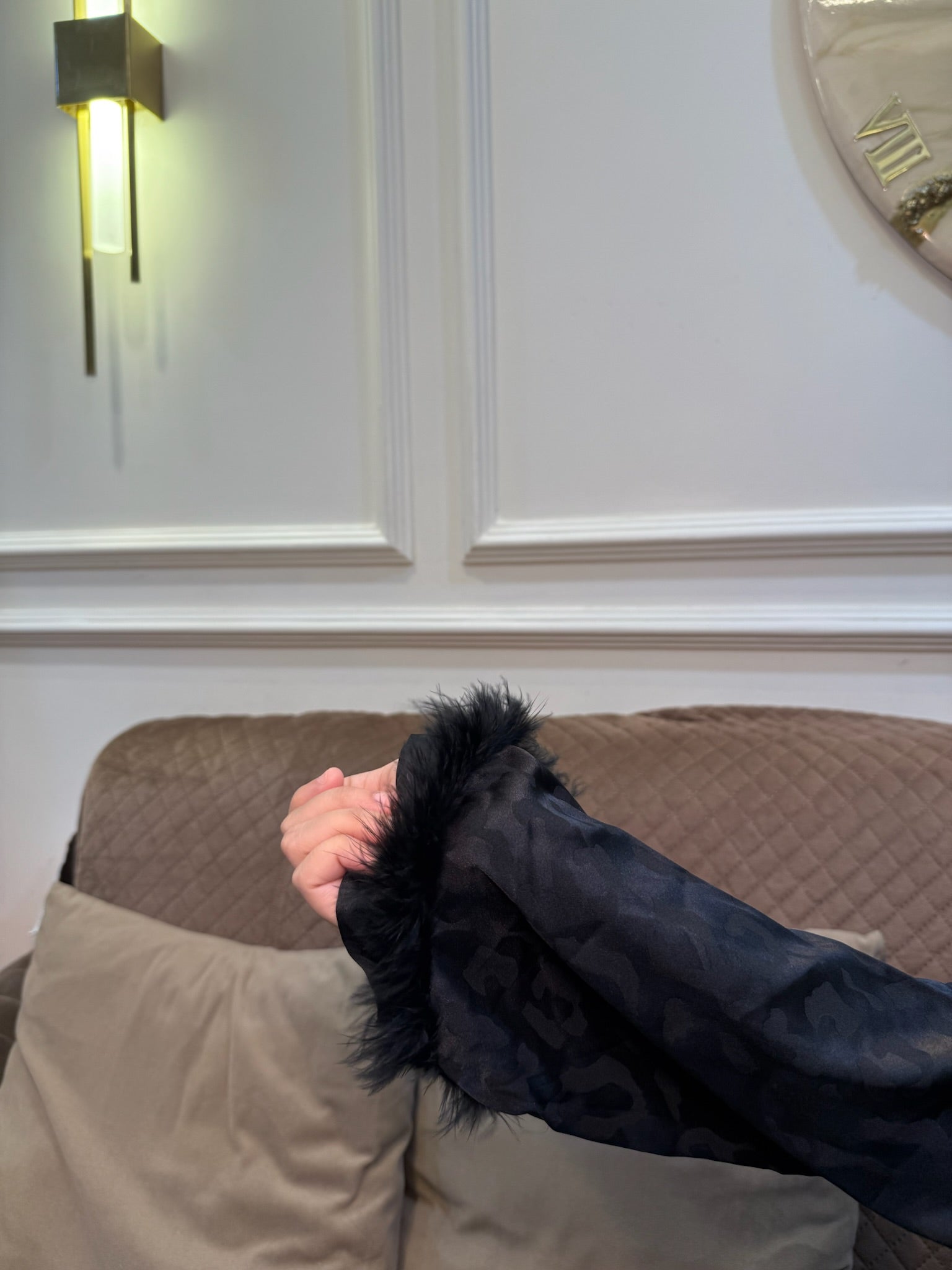 Black Silk Nightsuit With Feather Detailing