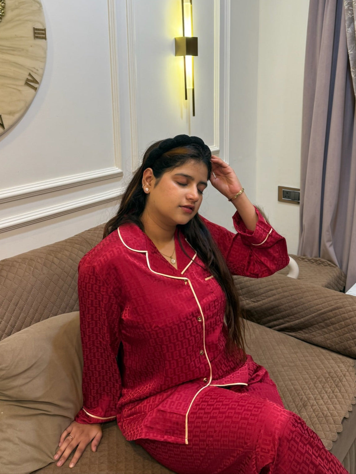 Red Gucci Silk Nightsuit