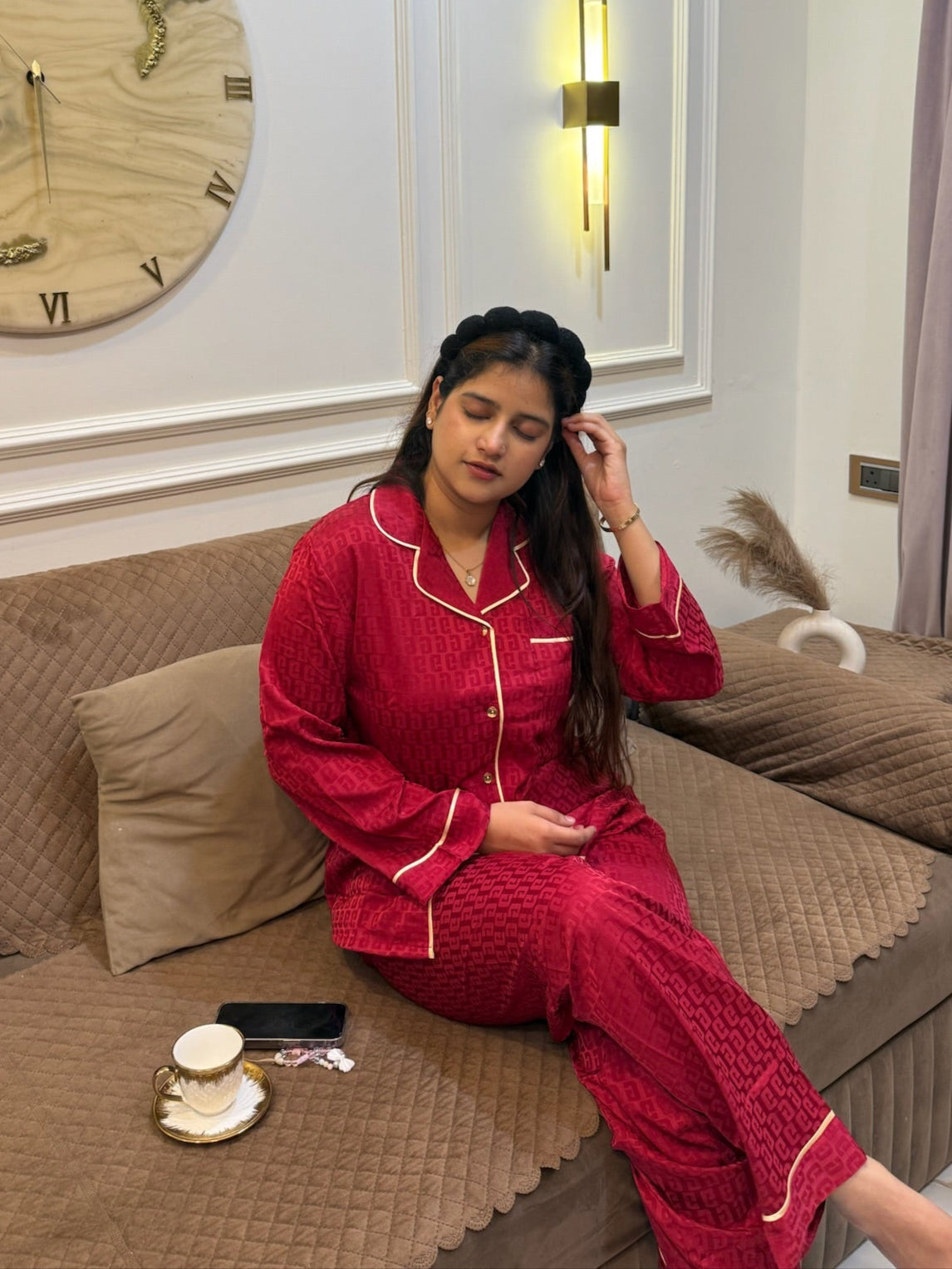 Red Gucci Silk Nightsuit