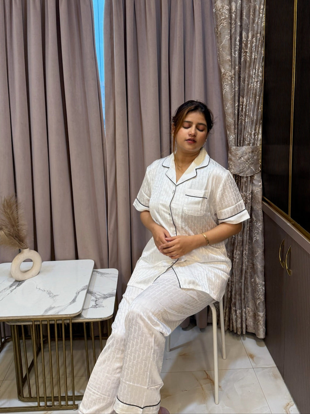Dior Silk Nightsuit 3 Piece Set