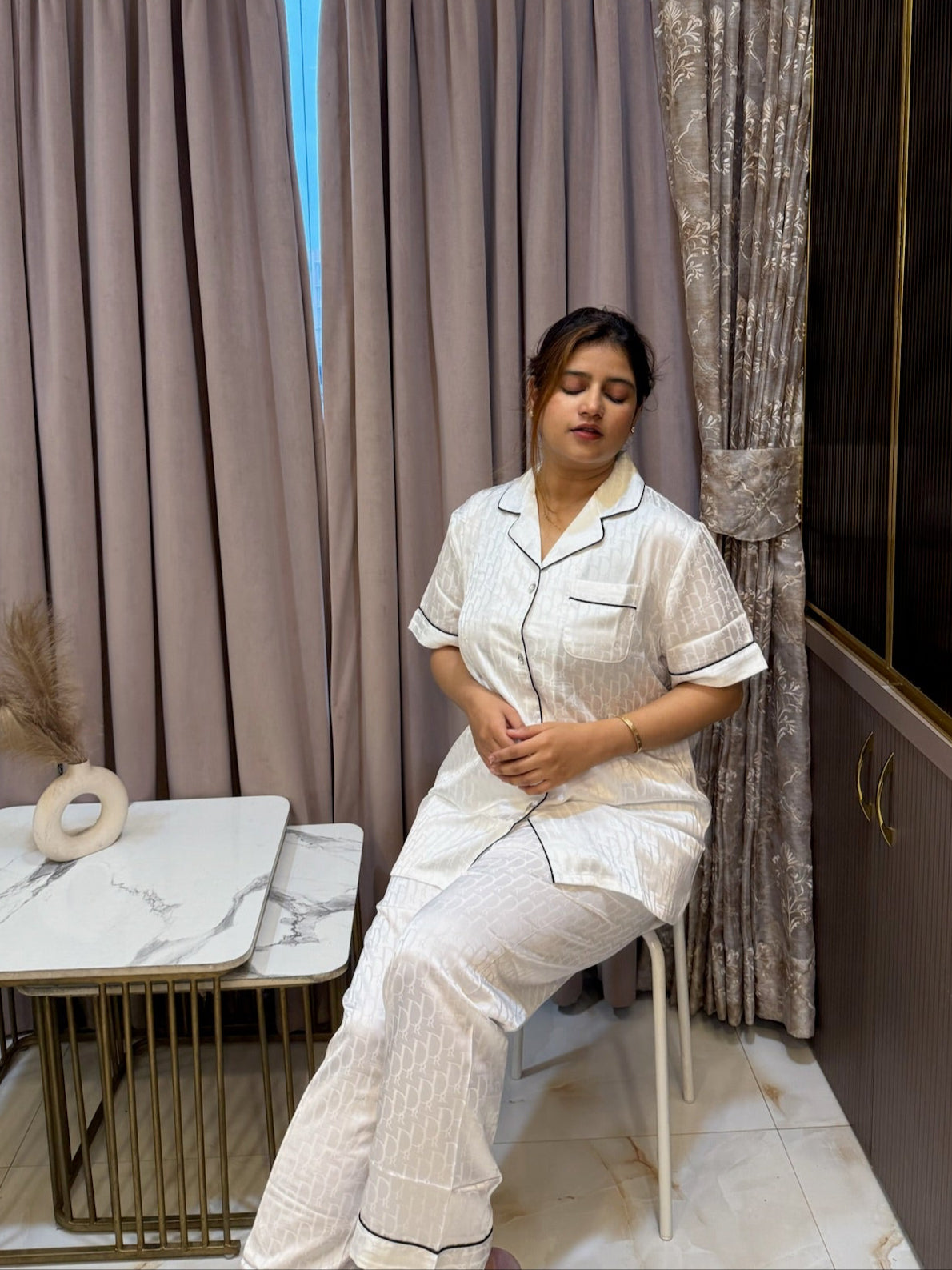 Dior Silk Nightsuit 3 Piece Set