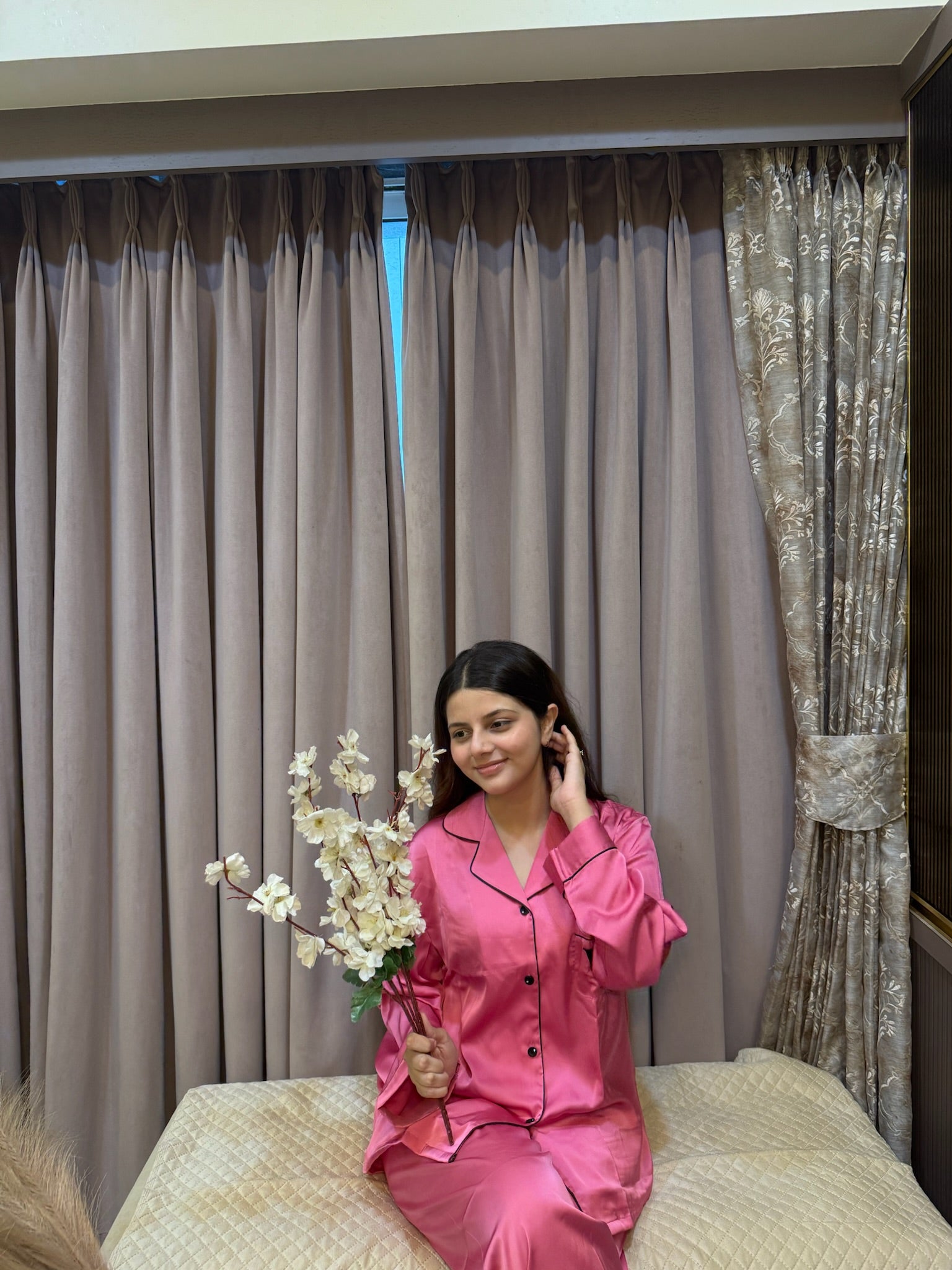 Dark Pink Premium Silk Nightsuit